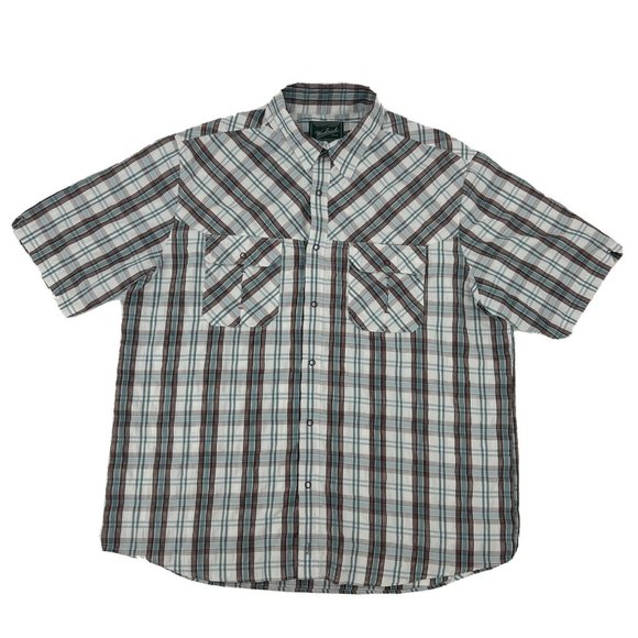 Woolrich Shirt Mens XL‎ Multicolor Plaid Short Sleeve Snap Button Down Seasalt - Picture 1 of 9